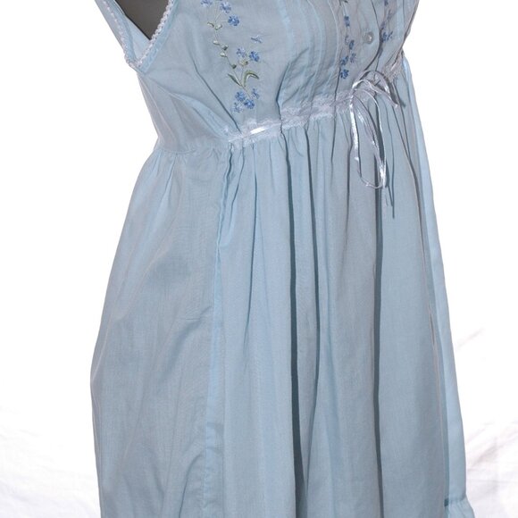 Vintage BABYDOLL Nightie Nightgown Lingerie Embroidered 70's 80's Baby Blue L - Picture 5 of 7